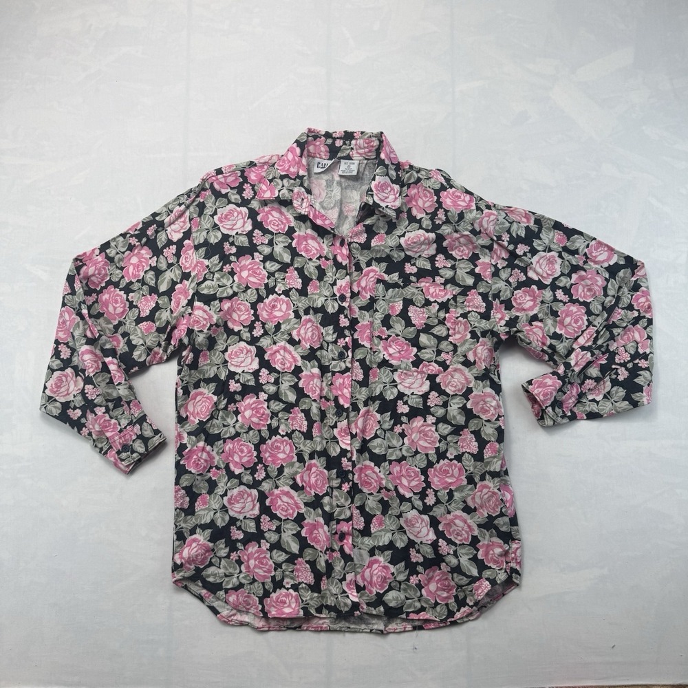 Vintage 90s Capacill Floral Button Up Shirt Women M Pink Rose Grunge